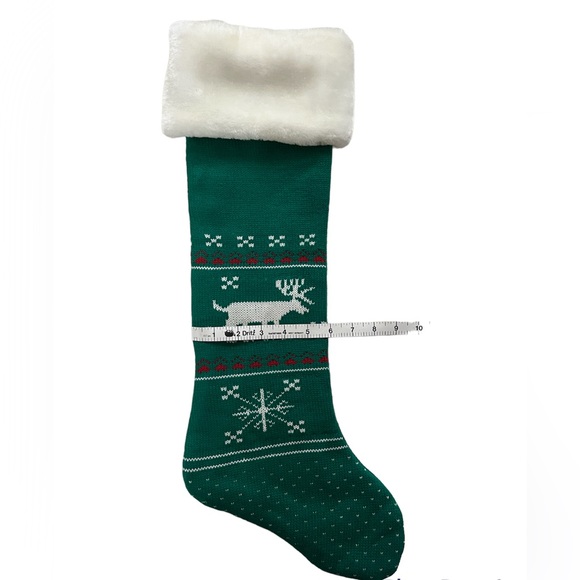 ⭐️ 4/$25 Luxurious Christmas Faux Fur Knit Stocking Green, Fair Isle Style - Picture 5 of 7